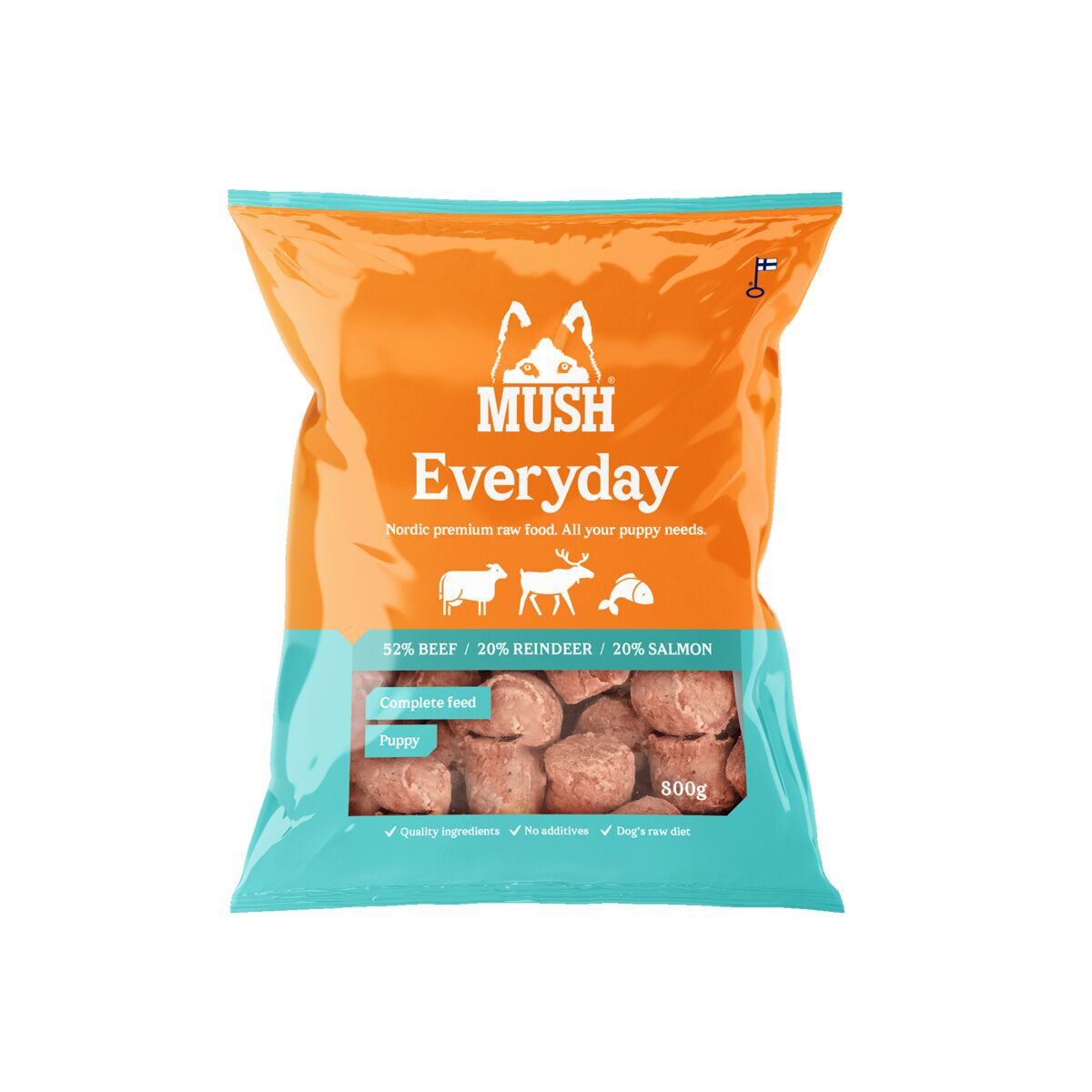 MUSH Everyday Iceblue pennun raakaruoka, nauta-poro-lohi