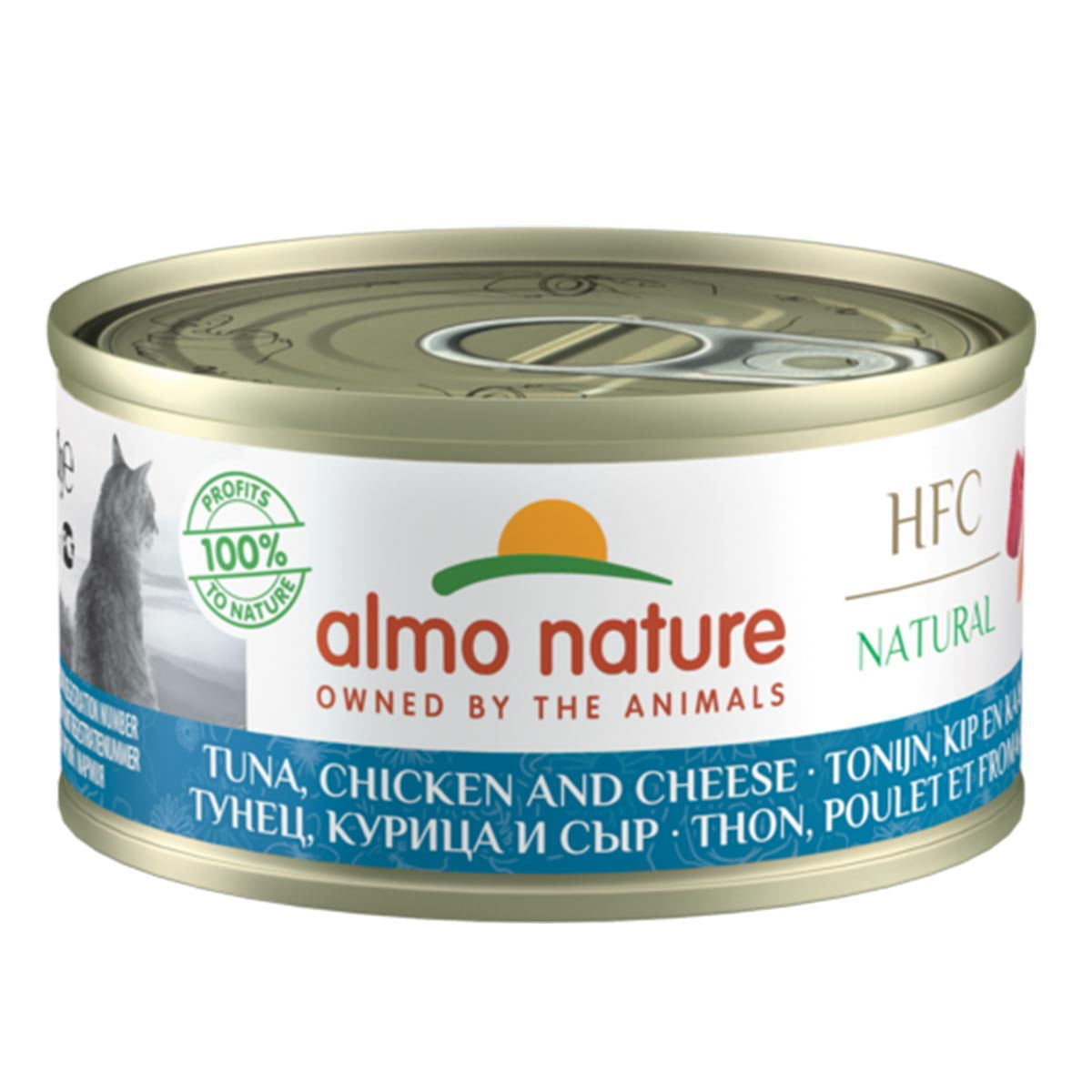 Almo Nature HFC -kissan märkäruoka, tonnikala, kana, juusto 70 g