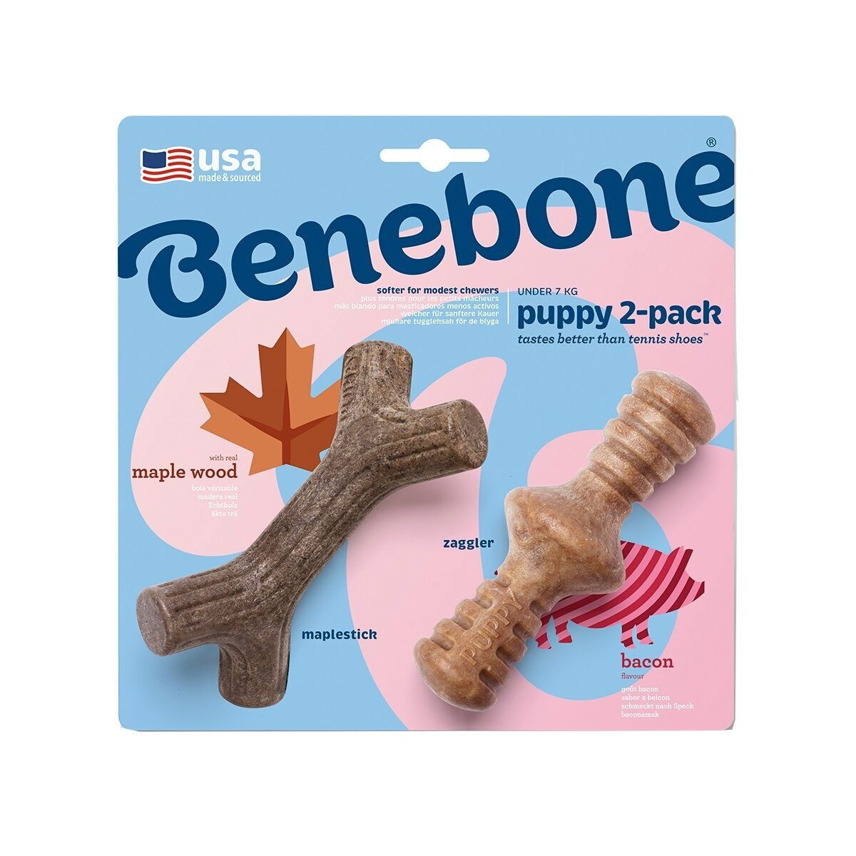 Benebone Puppy 2 kpl – Maplestick/Zaggler Bacon Tiny
