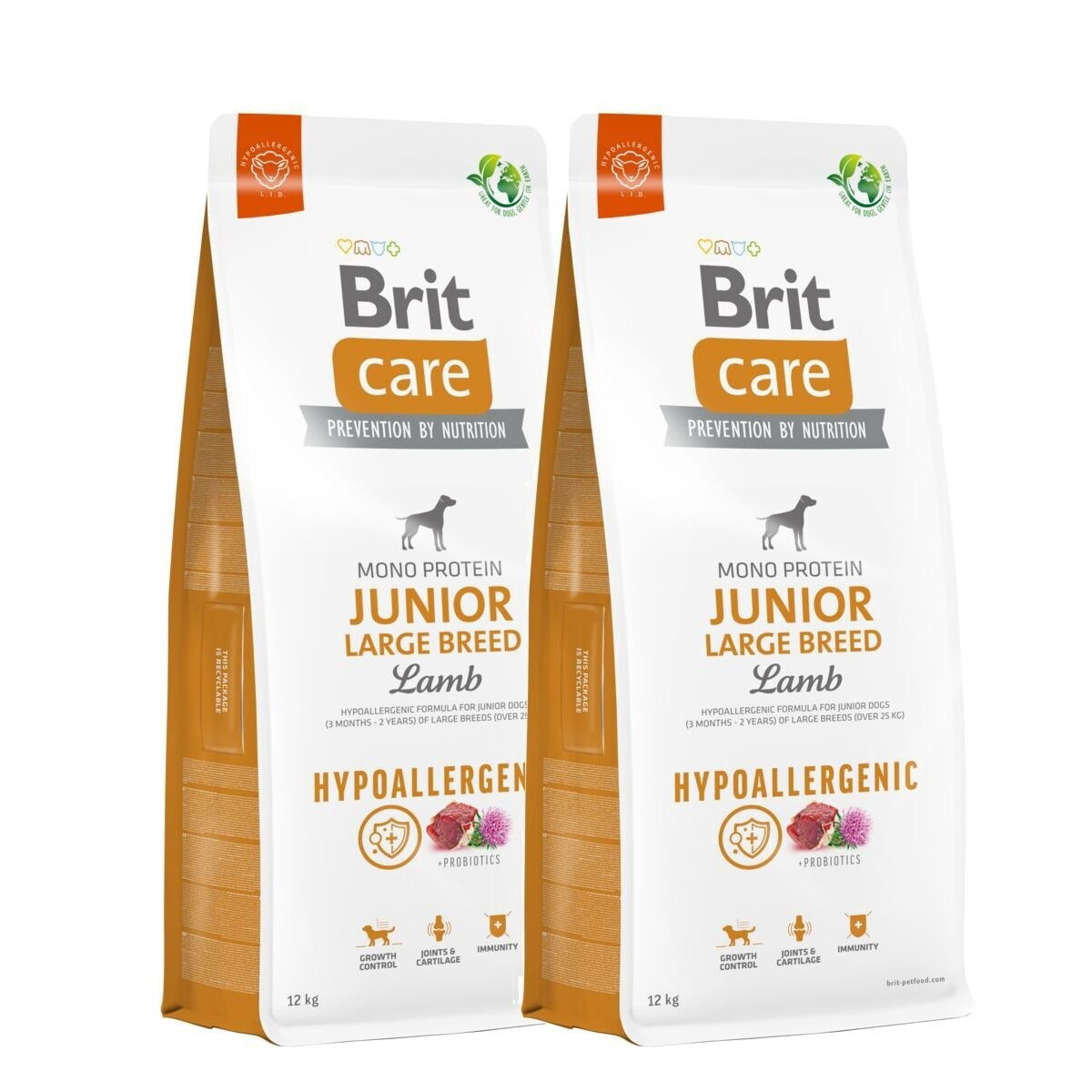 Brit Care Dog Junior Large Breed Hypoallergenic Lamb 2×12 kg