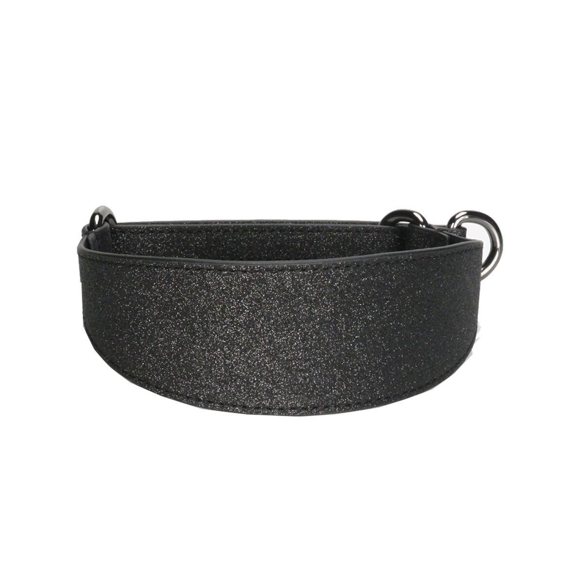 Leveä martingaalipanta Collar of Sweden, musta glitter