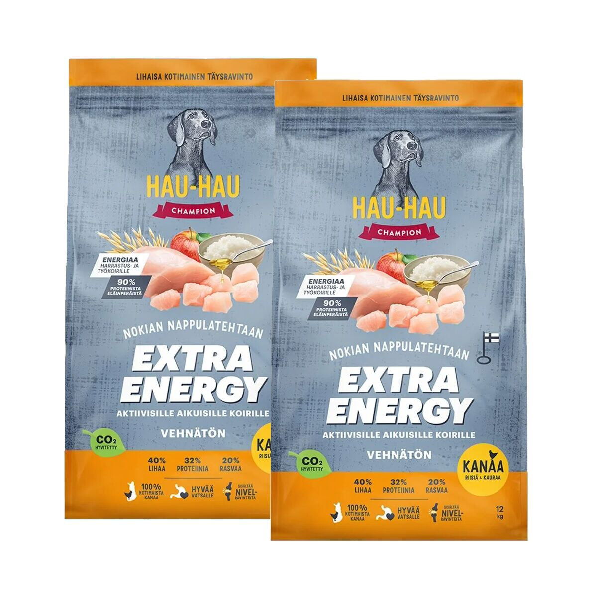 Hau-Hau Champion Extra Energia Kana, riisi ja kaura 2x12kg